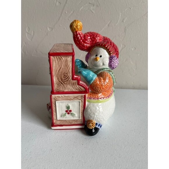 Fitz and Floyd Snowman Jamboree Piano Playing Candy Jar Trinket Lidded Box 2004 - Picture 1 of 7